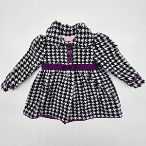 Kids Headquarters Houndstooth Fleece Coat Jacket Purple Trim Size 12 Months